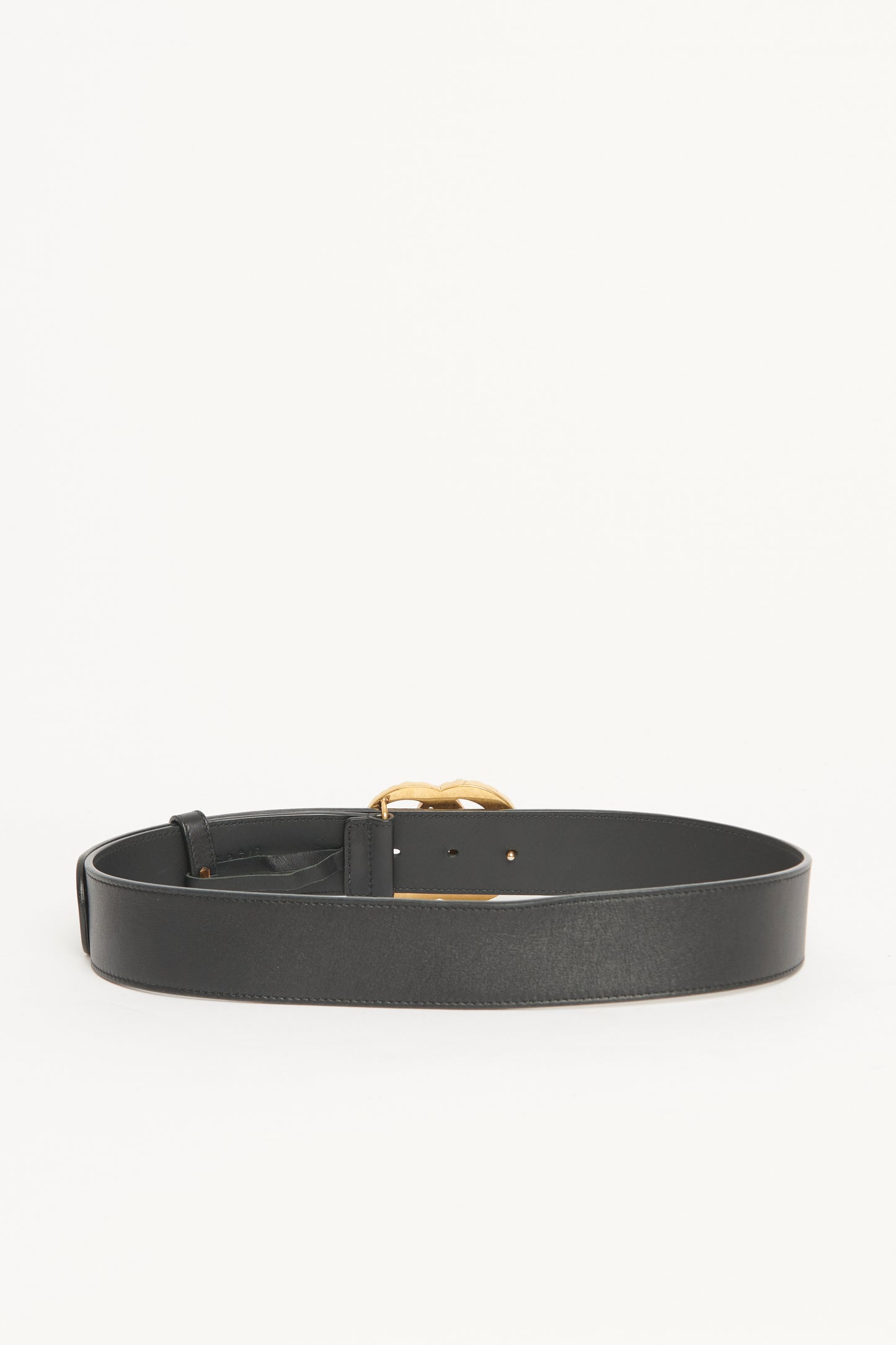 Black Leather Preowned Pearl Marmont GG Wide Belt