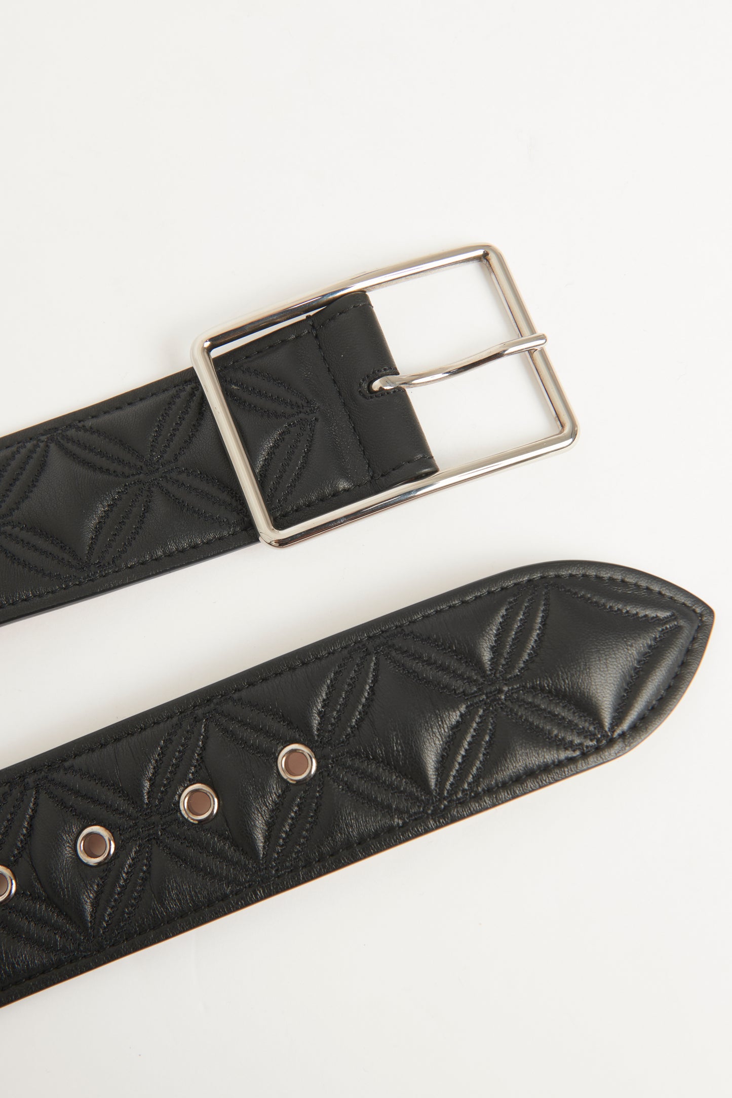 2020 Black Leather Preowned Quilted Wide Belt