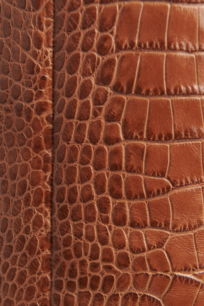 Brown Leather Croc Embossed Preowned Pointed Toe Boots