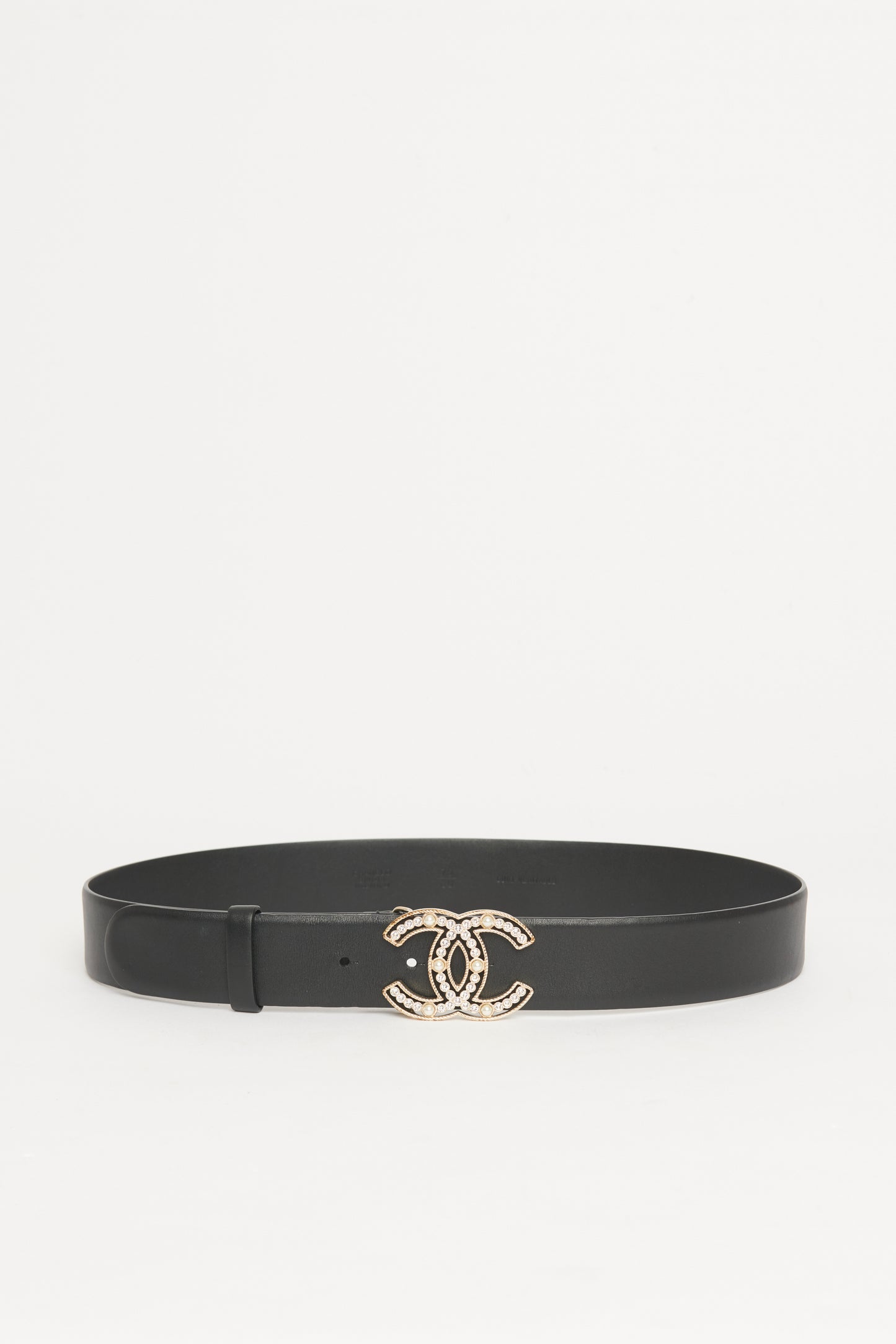 2019 Black Leather Preowned CC Crystal Embellished Belt