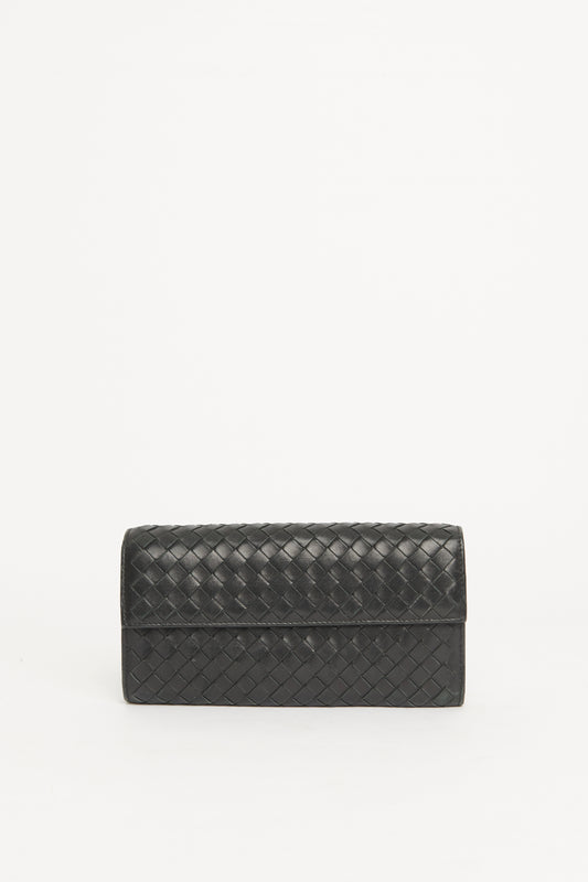 2007 Black Leather Preowned Intrecciato Long Wallet