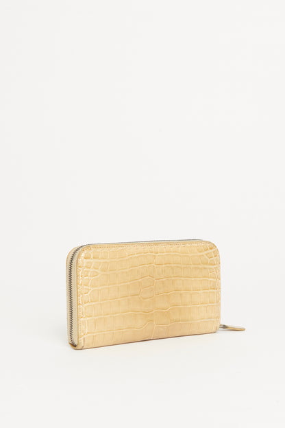 Beige Crocodile Preowned Zip-Up Wallet