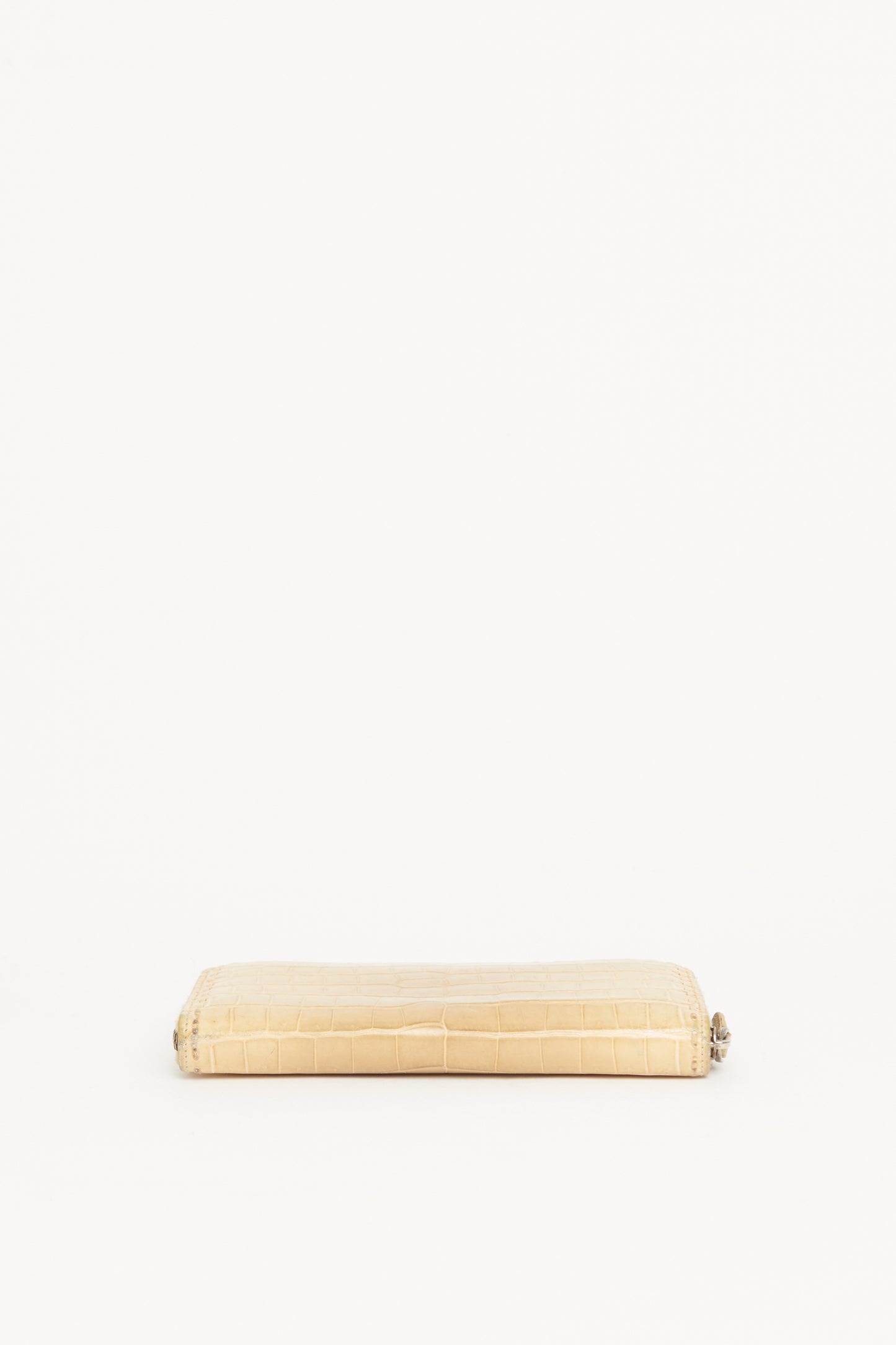 Beige Crocodile Preowned Zip-Up Wallet