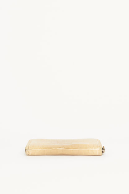 Beige Crocodile Preowned Zip-Up Wallet