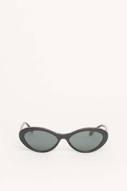 Black Acetate Preowned Oval Cat Eye Sunglasses