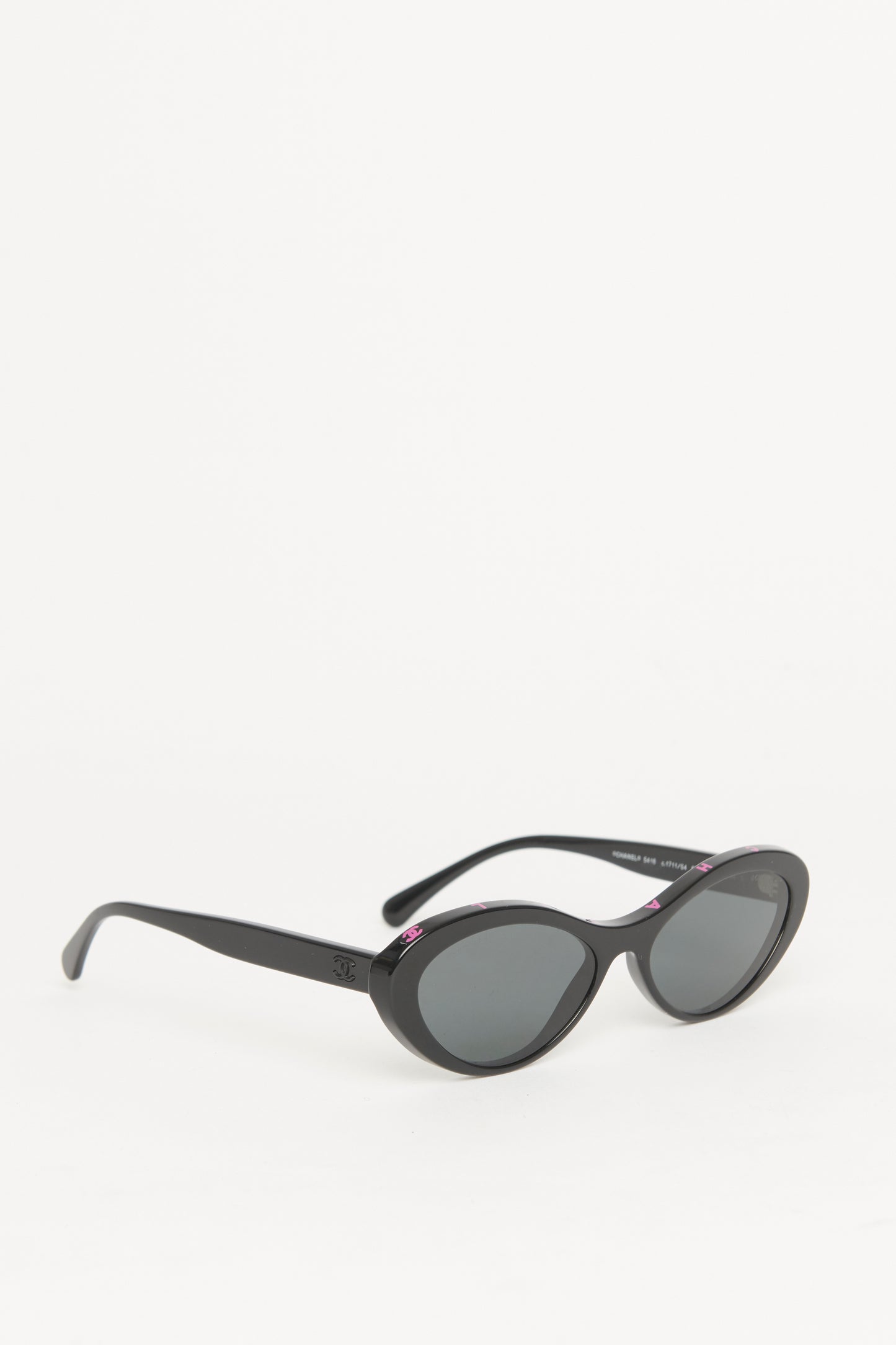 Black Acetate Preowned Oval Cat Eye Sunglasses