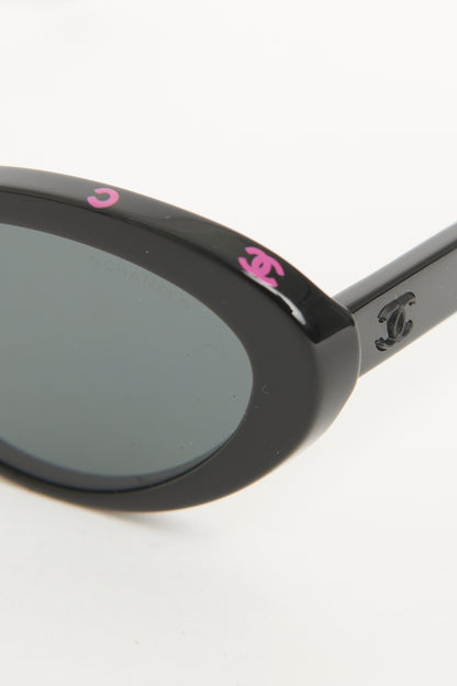 Black Acetate Preowned Oval Cat Eye Sunglasses