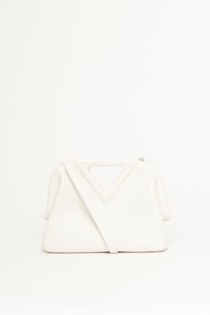 White Leather Preowned Point Top Handle Bag