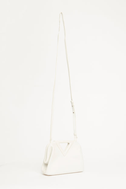 White Leather Preowned Point Top Handle Bag