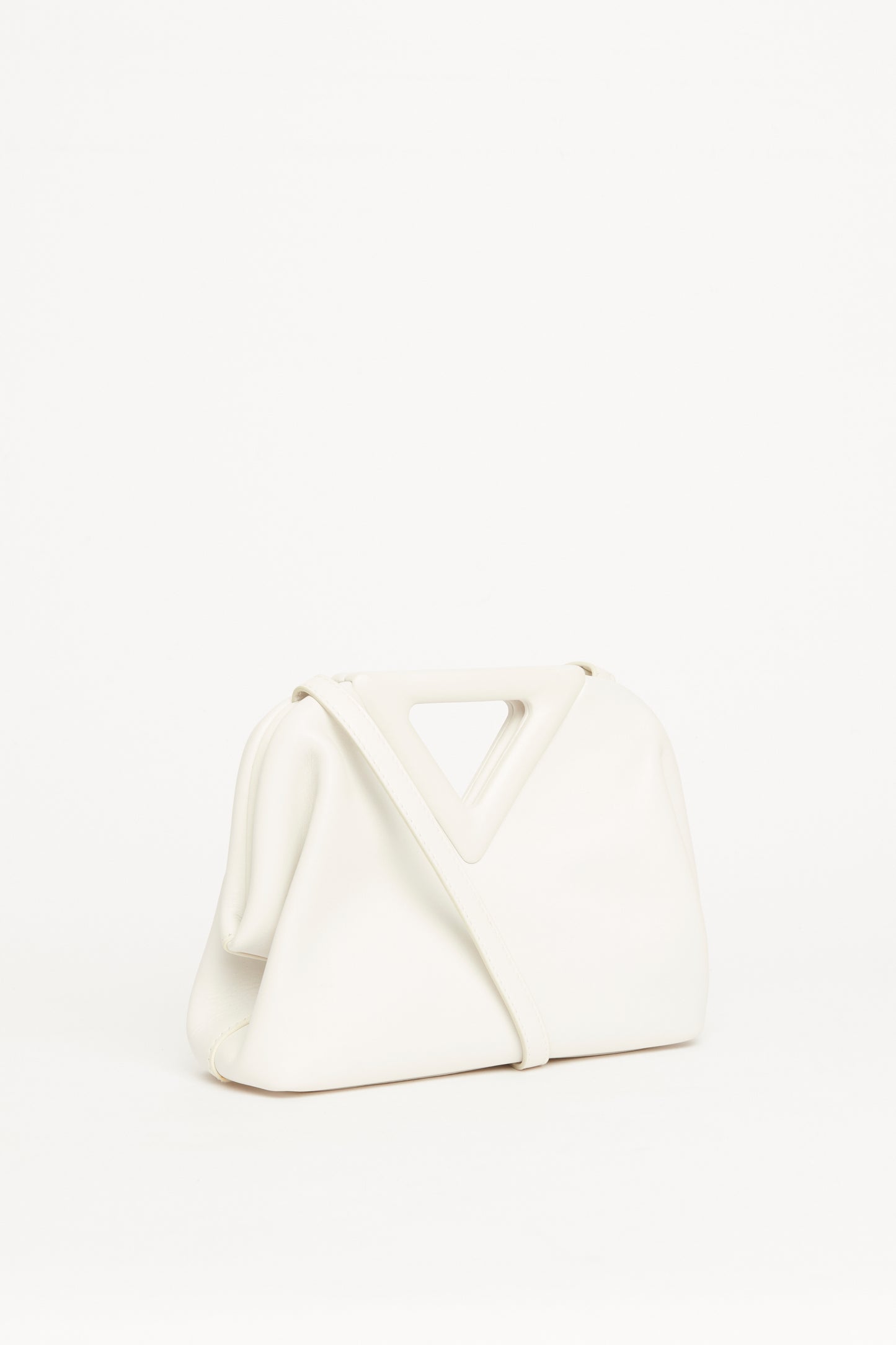 White Leather Preowned Point Top Handle Bag