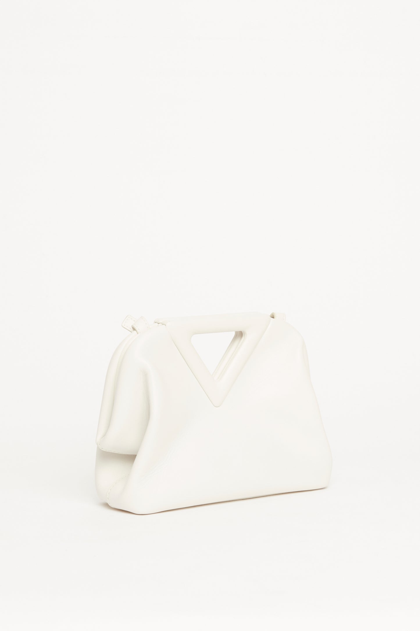 White Leather Preowned Point Top Handle Bag