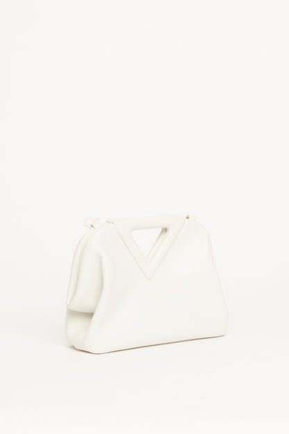 White Leather Preowned Point Top Handle Bag