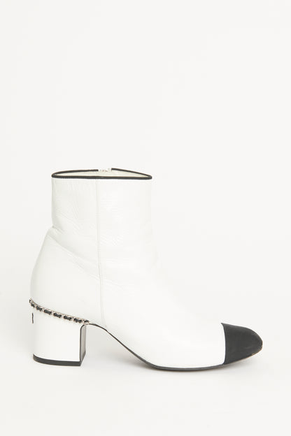 White Lambskin Grosgrain Cap Toe Preowned Ankle Boots