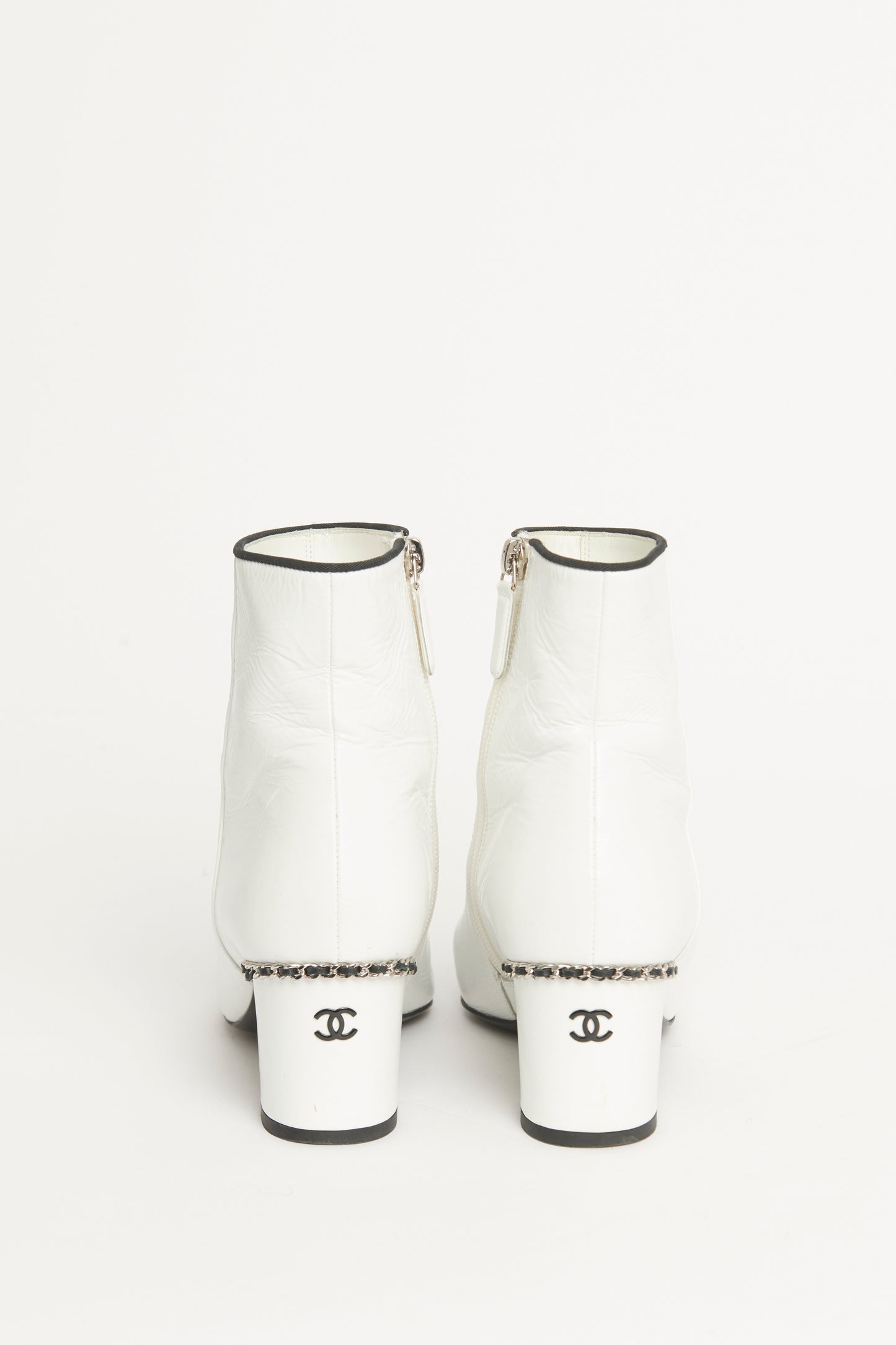 White Lambskin Grosgrain Cap Toe Preowned Ankle Boots