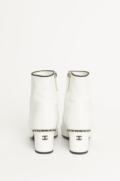 White Lambskin Grosgrain Cap Toe Preowned Ankle Boots