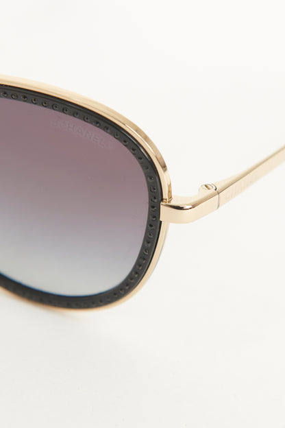 Gold Tone Metal Preowned Cat-Eye Sunglasses