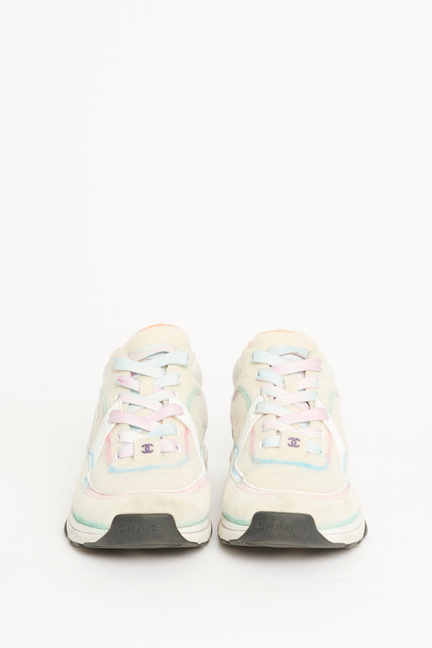 Multi White Wool & Leather Lace Up Preowned Pastel Sneakers