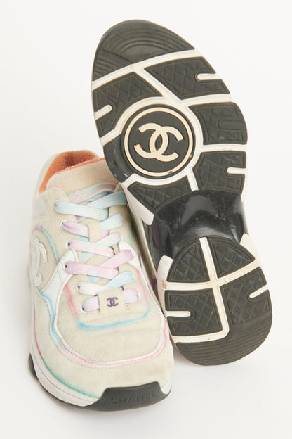 Multi White Wool & Leather Lace Up Preowned Pastel Sneakers