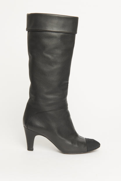 2020 Black Leather Fold Over Preowned Calf Boots