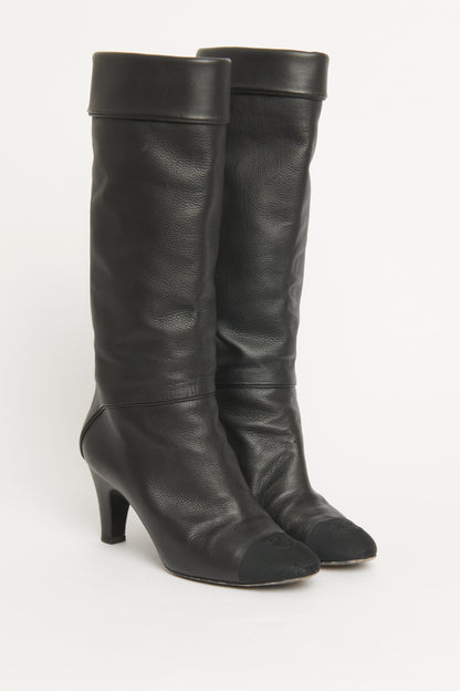 2020 Black Leather Fold Over Preowned Calf Boots