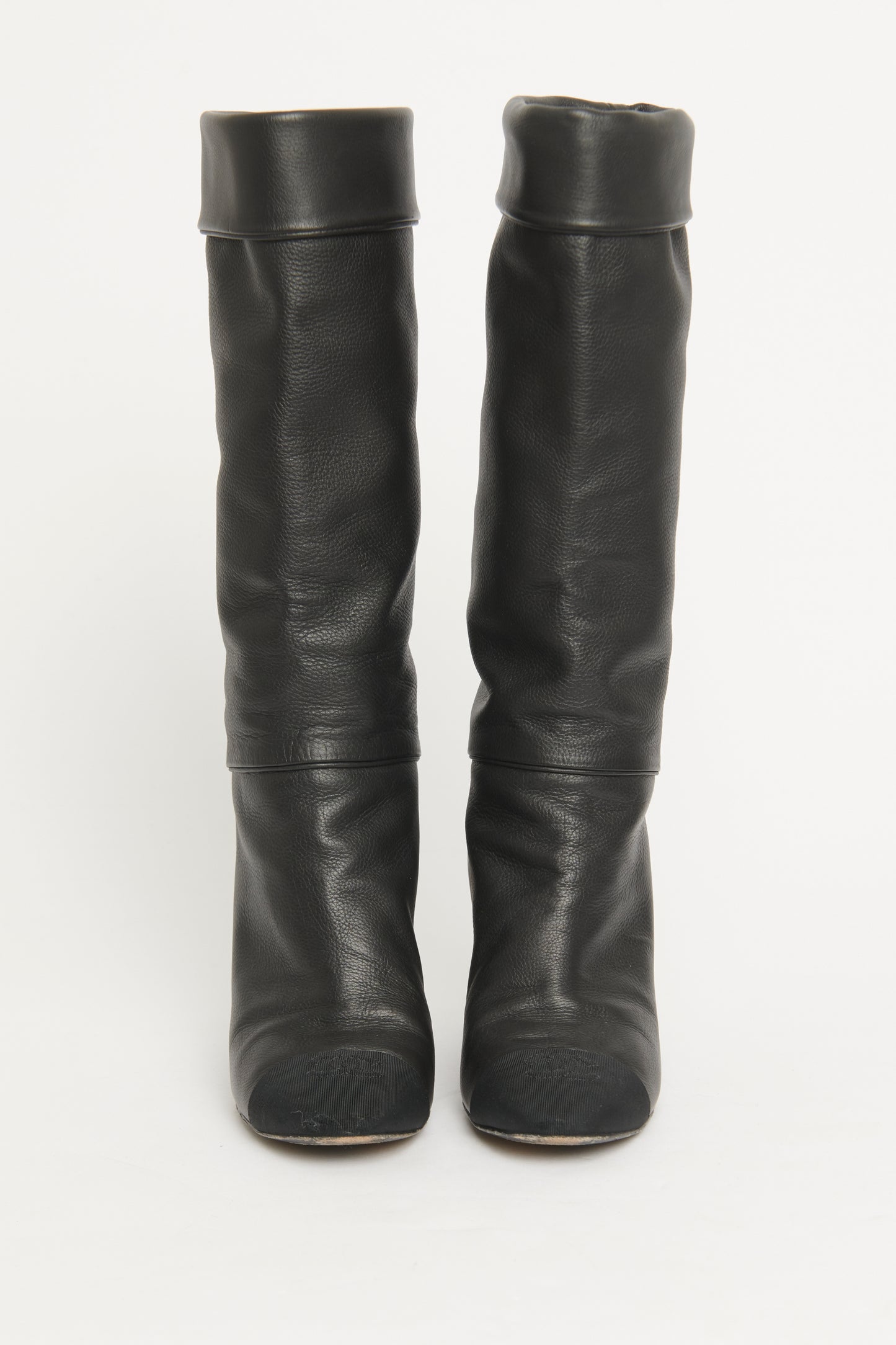 2020 Black Leather Fold Over Preowned Calf Boots