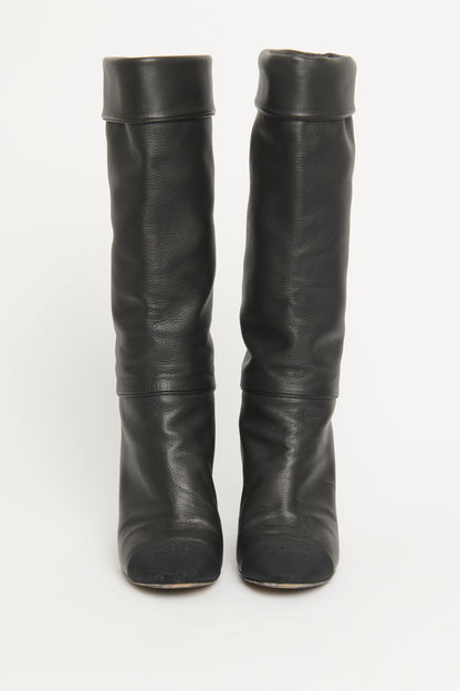 2020 Black Leather Fold Over Preowned Calf Boots