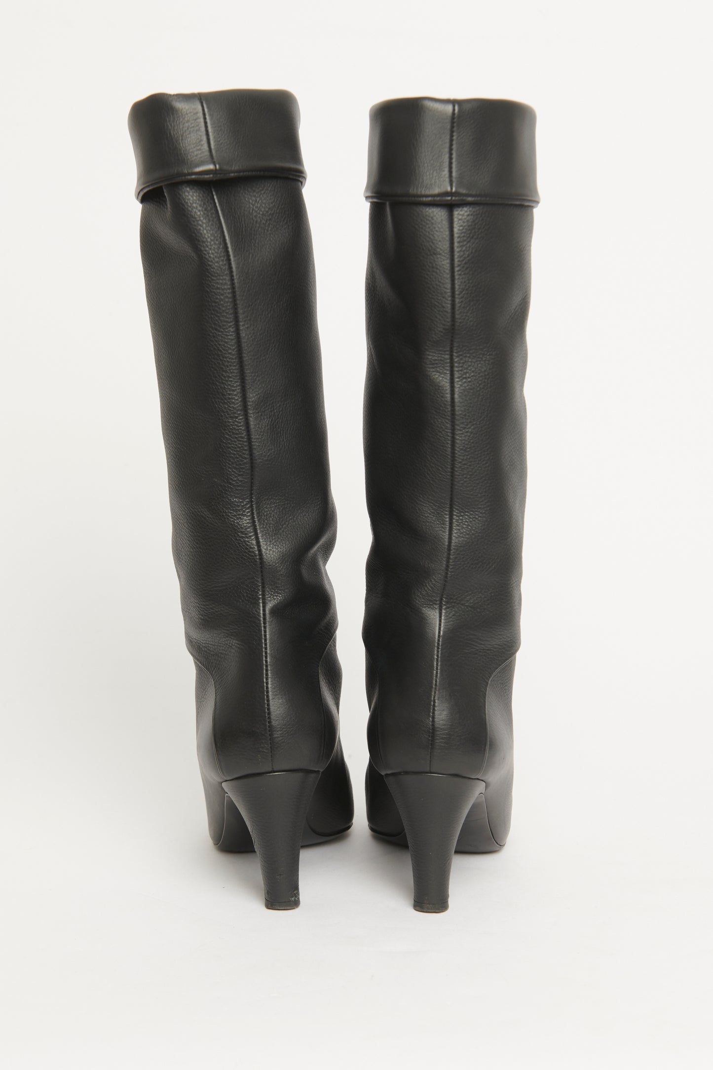 2020 Black Leather Fold Over Preowned Calf Boots