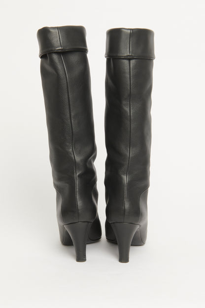 2020 Black Leather Fold Over Preowned Calf Boots