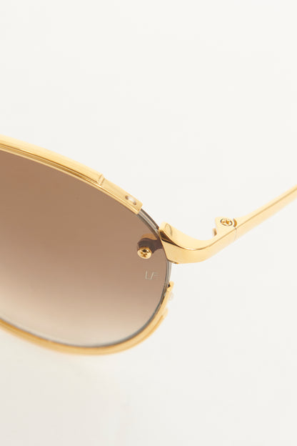 Gold Tone Nicks Round Frame Preowned Sunglasses