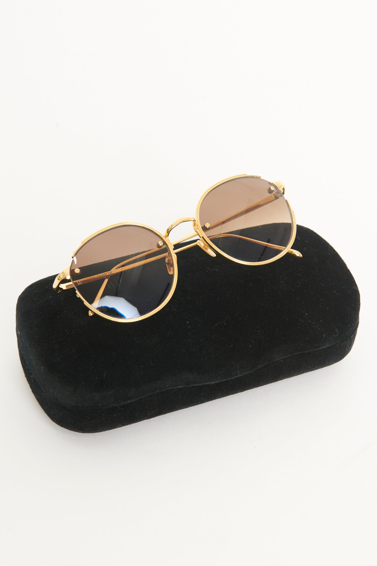 Gold Tone Nicks Round Frame Preowned Sunglasses