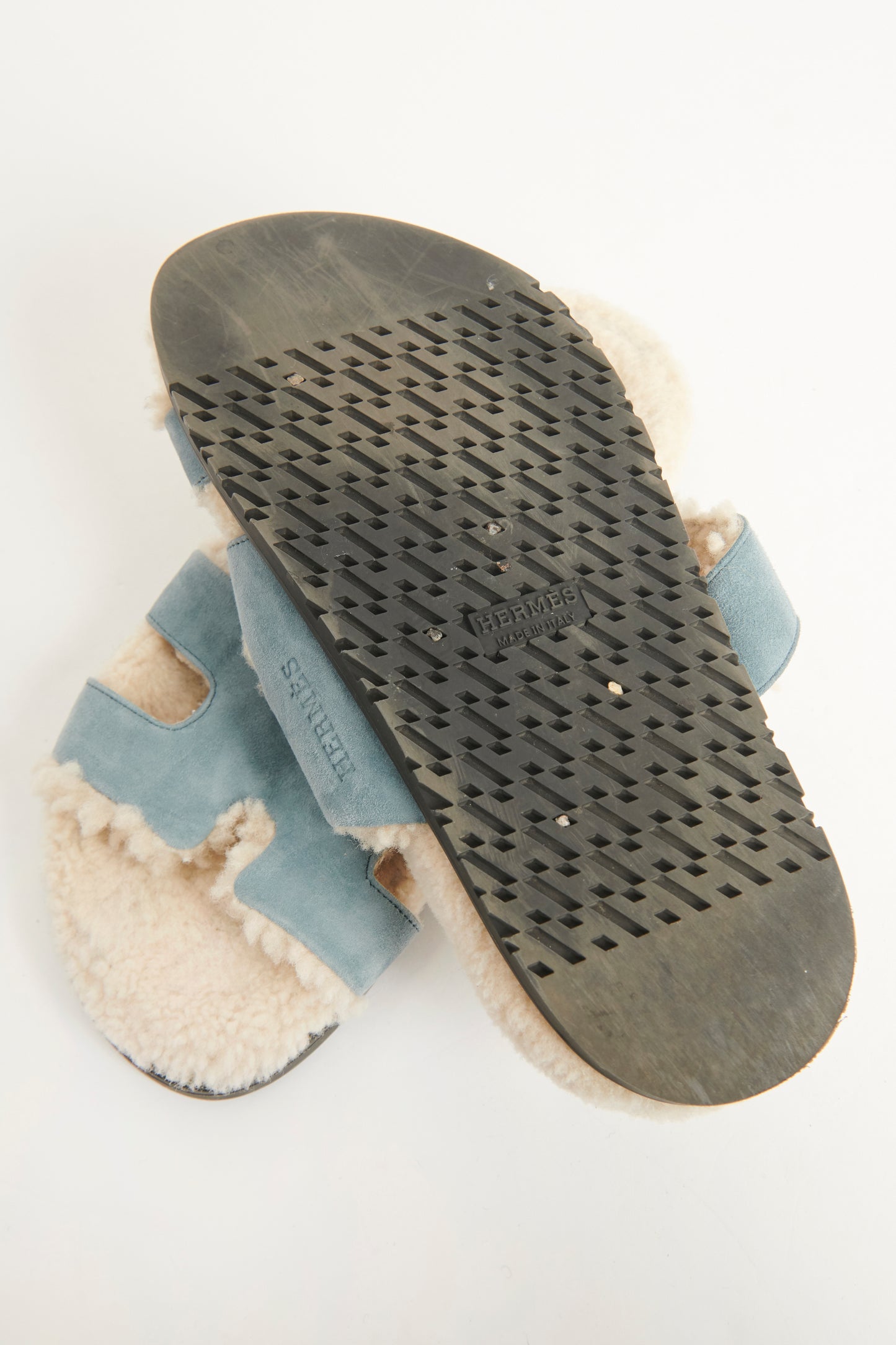 Blue Suede Goatskin Chypre Slip On Preowned Sandals