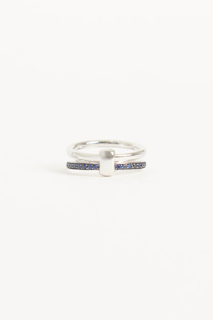 18K Rhodium-Plated White Gold & Sapphire Preowned Together Ring