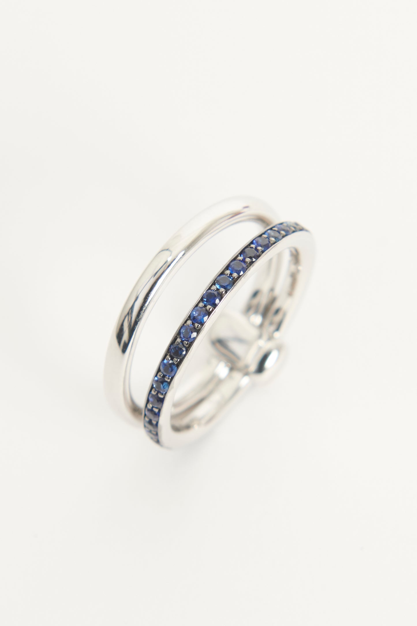 18K Rhodium-Plated White Gold & Sapphire Preowned Together Ring