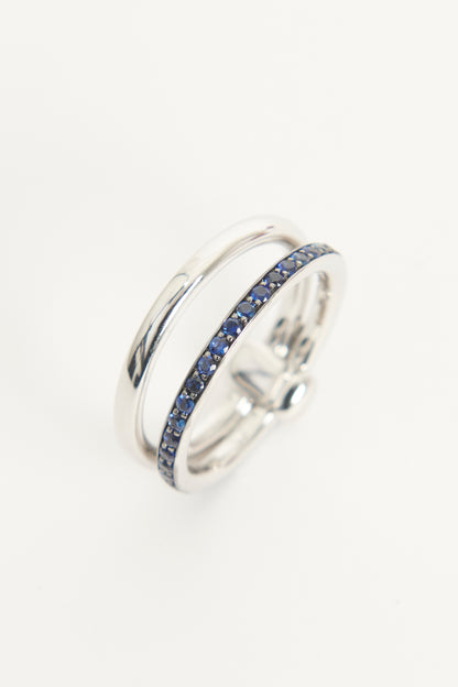 18K Rhodium-Plated White Gold & Sapphire Preowned Together Ring