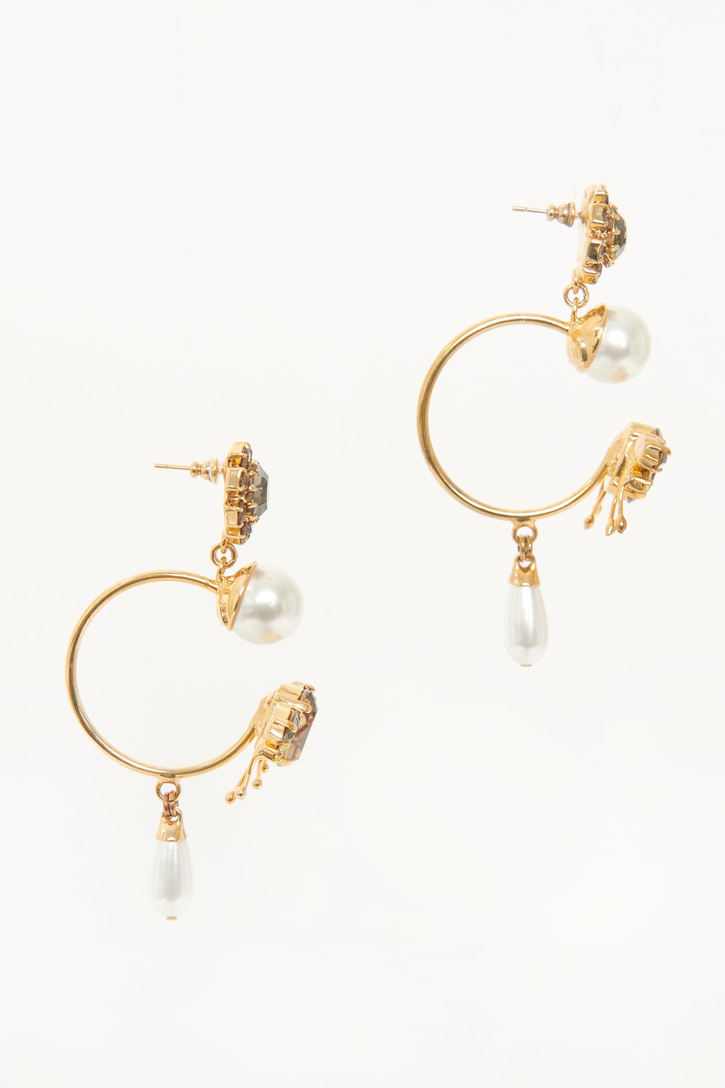 Gold Tone Bee Hoop Drop Prewoned Earrings