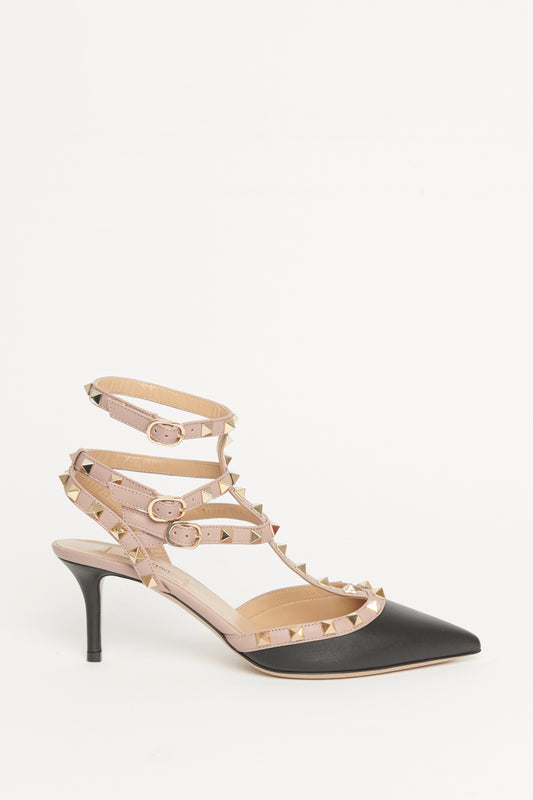 Black Leather Rockstud Preowned Sling Backs