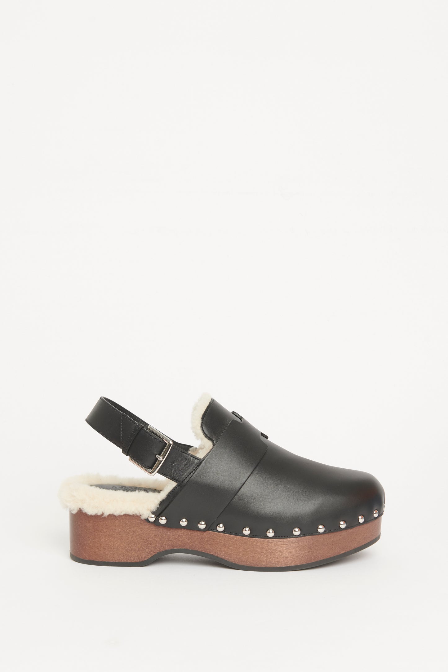 Carlotta Black Leather and Shearling Preowned Clogs