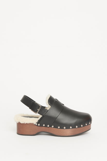 Carlotta Black Leather and Shearling Preowned Clogs