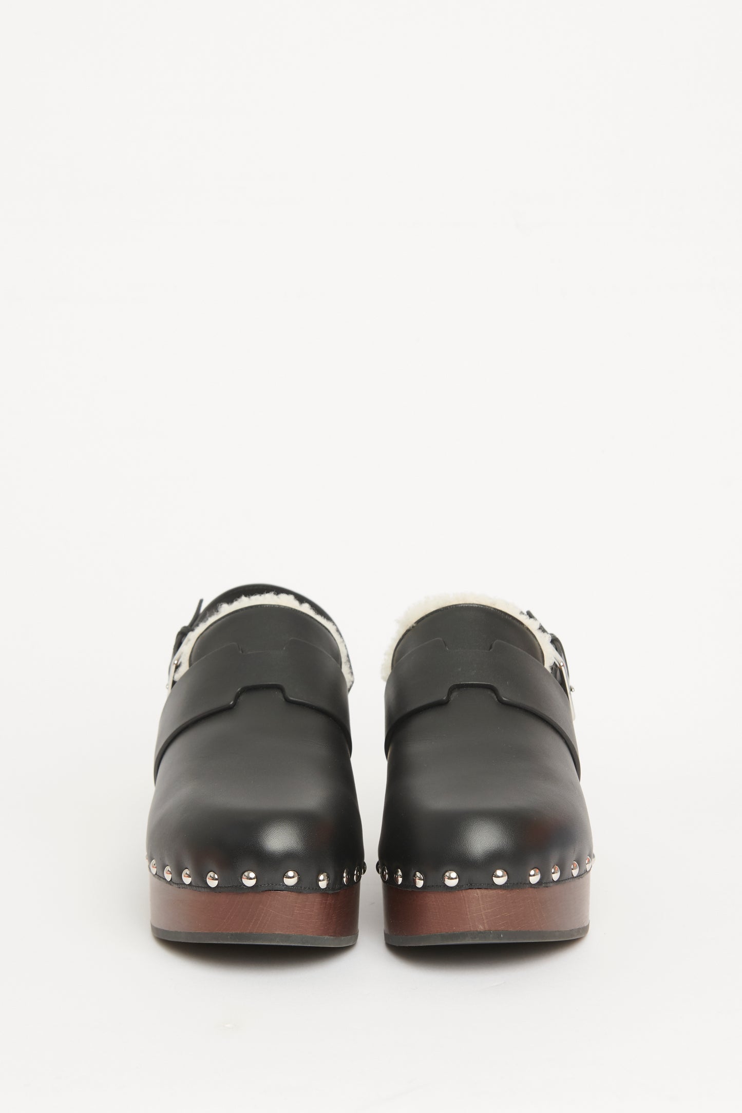 Carlotta Black Leather and Shearling Preowned Clogs