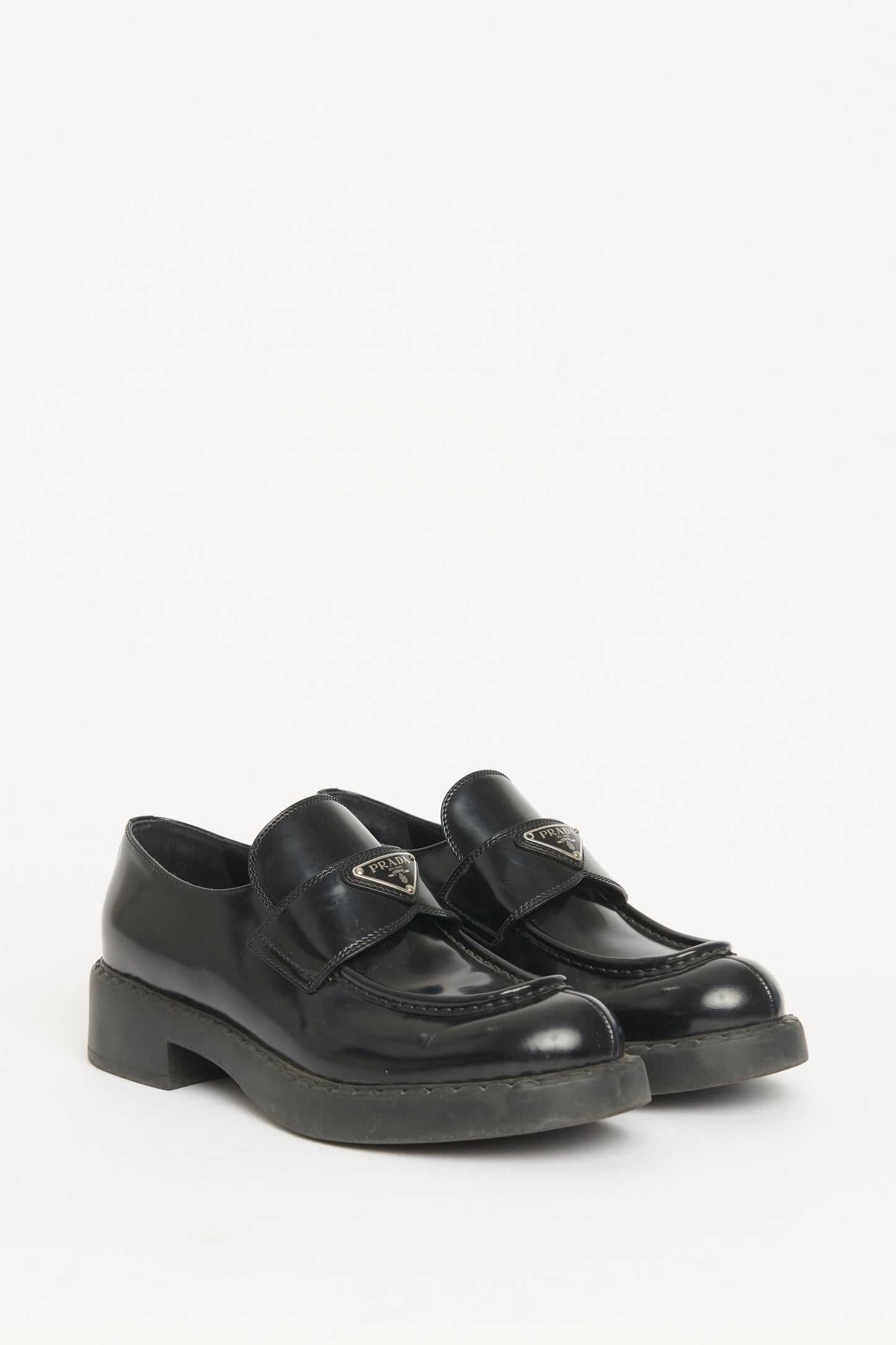 Black Brushed Leather Preowned Loafers