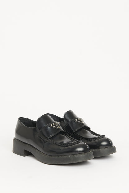 Black Brushed Leather Preowned Loafers