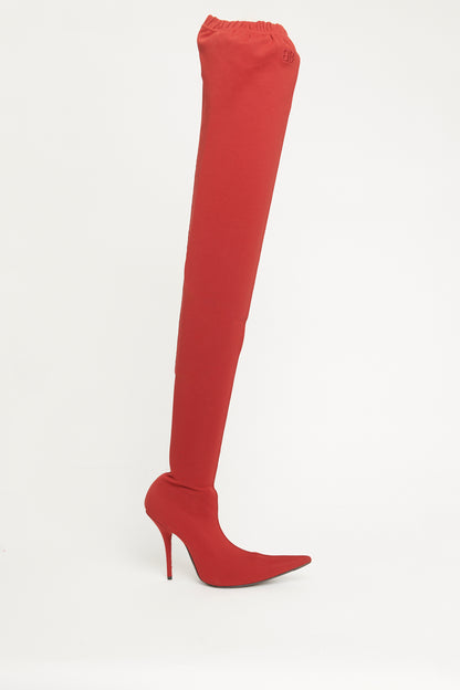 Red Thigh High Preowned Knife Boots