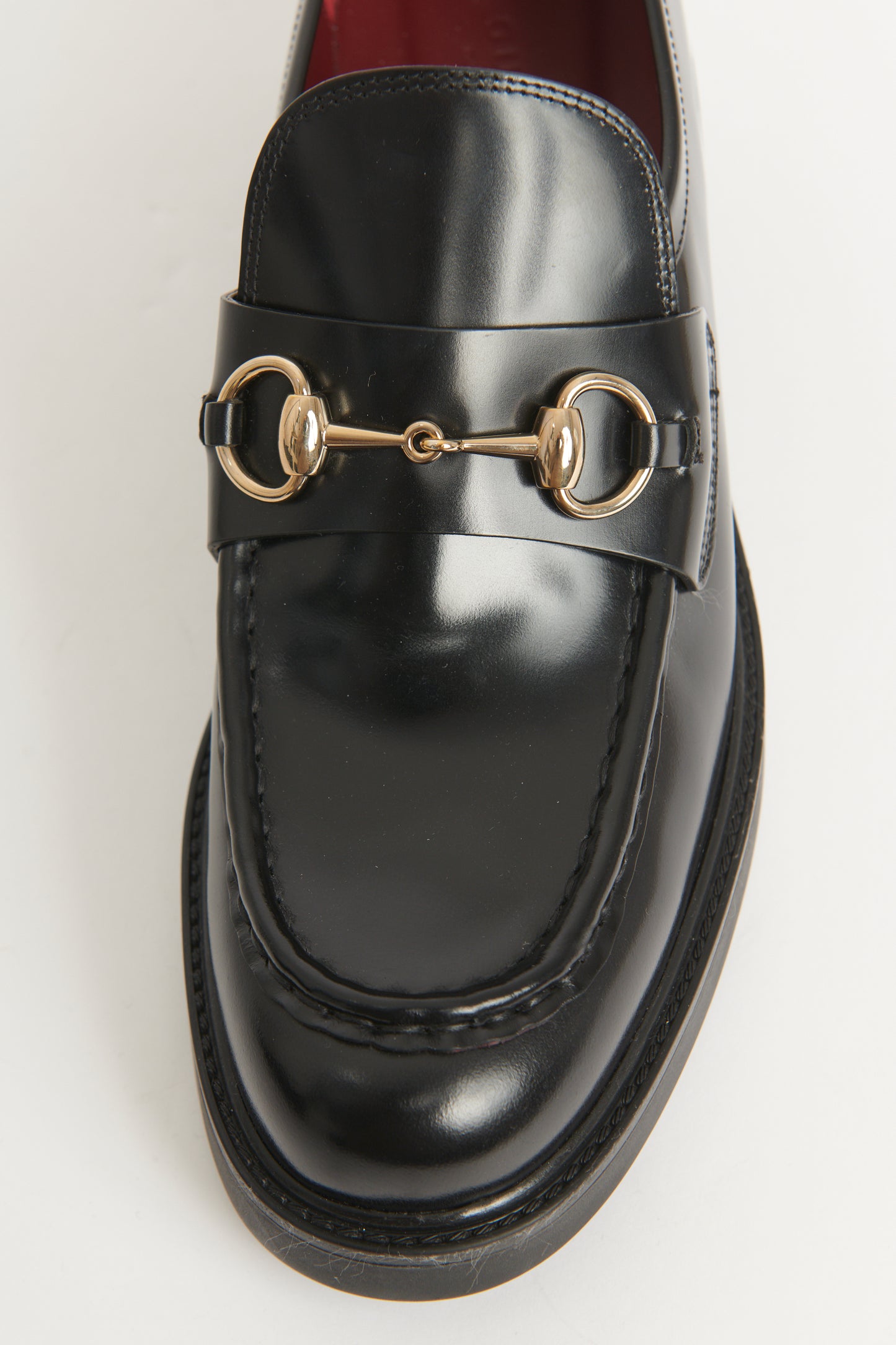 Black Leather Preowned Horse Bit Loafers