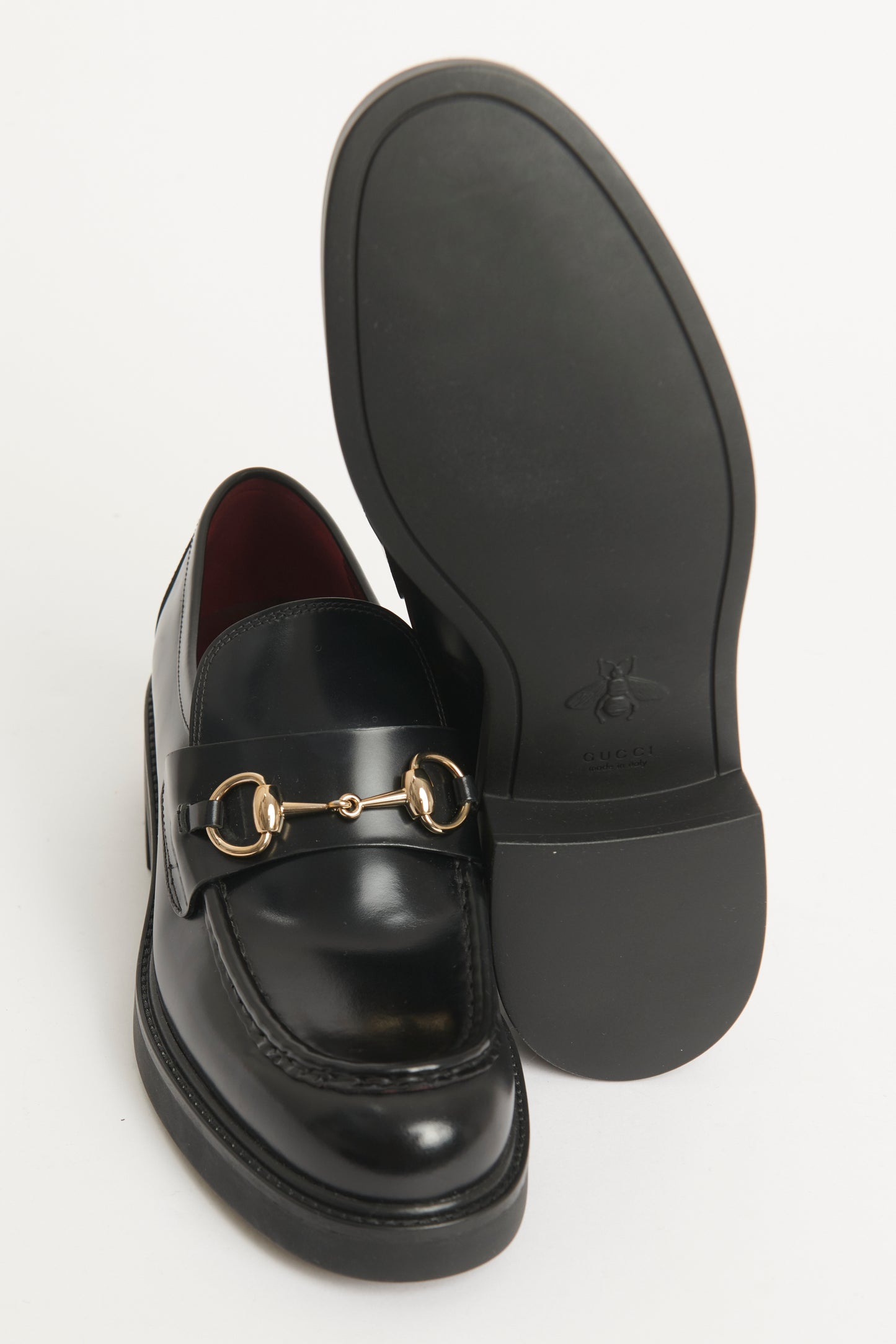 Black Leather Preowned Horse Bit Loafers