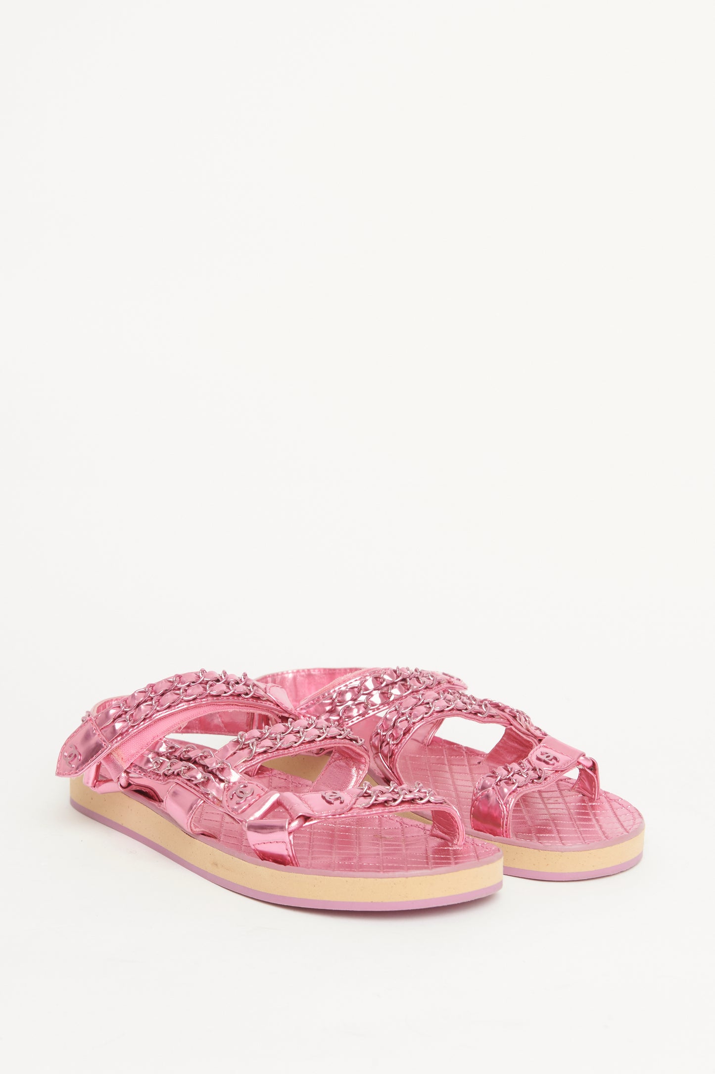 Fuscia Metallic Laminated Goatskin Preowned Sandals