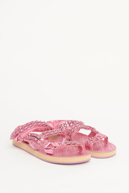 Fuscia Metallic Laminated Goatskin Preowned Sandals