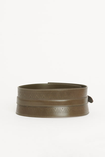 Khaki Green Leather Perforated Preowned Belt