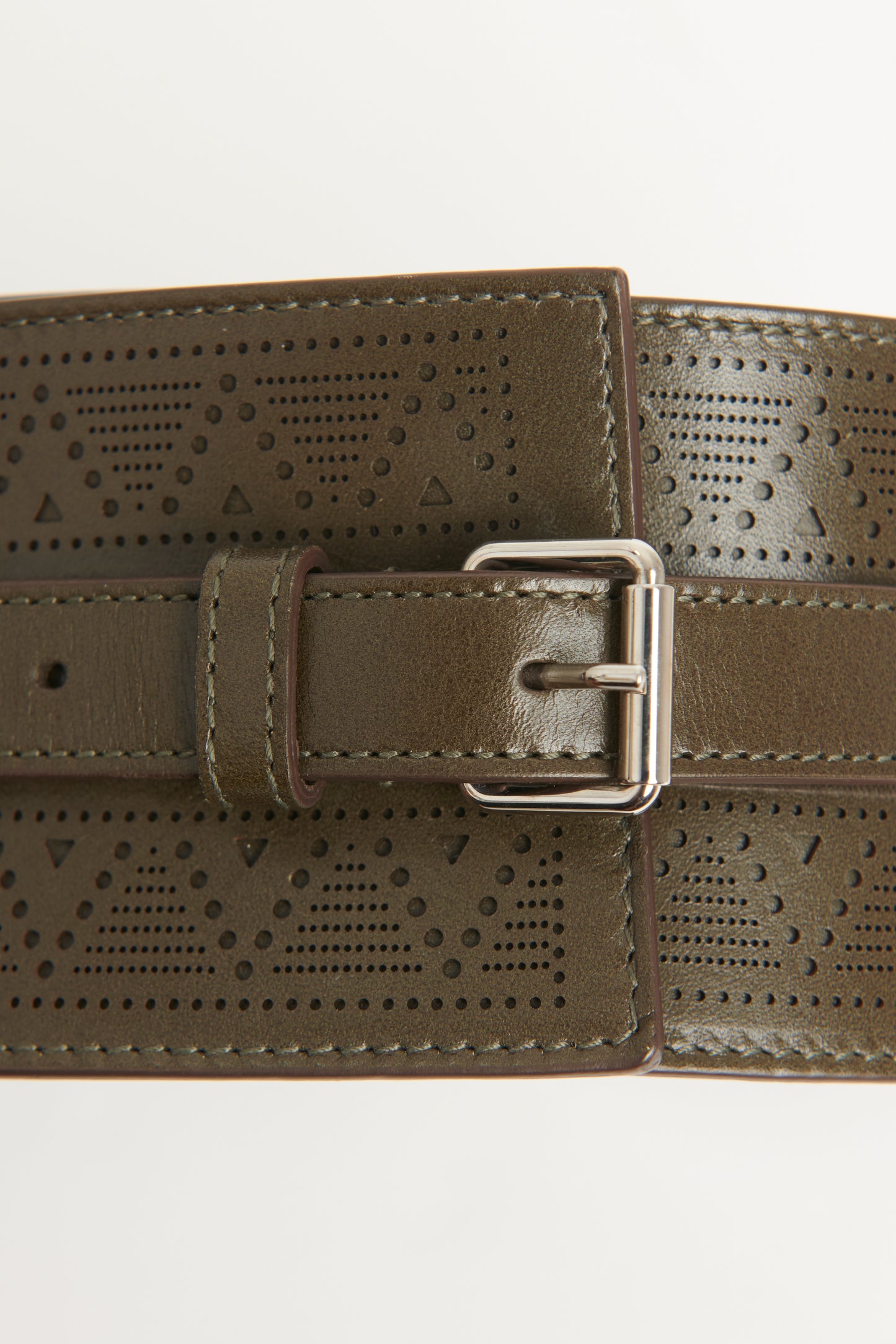 Khaki Green Leather Perforated Preowned Belt