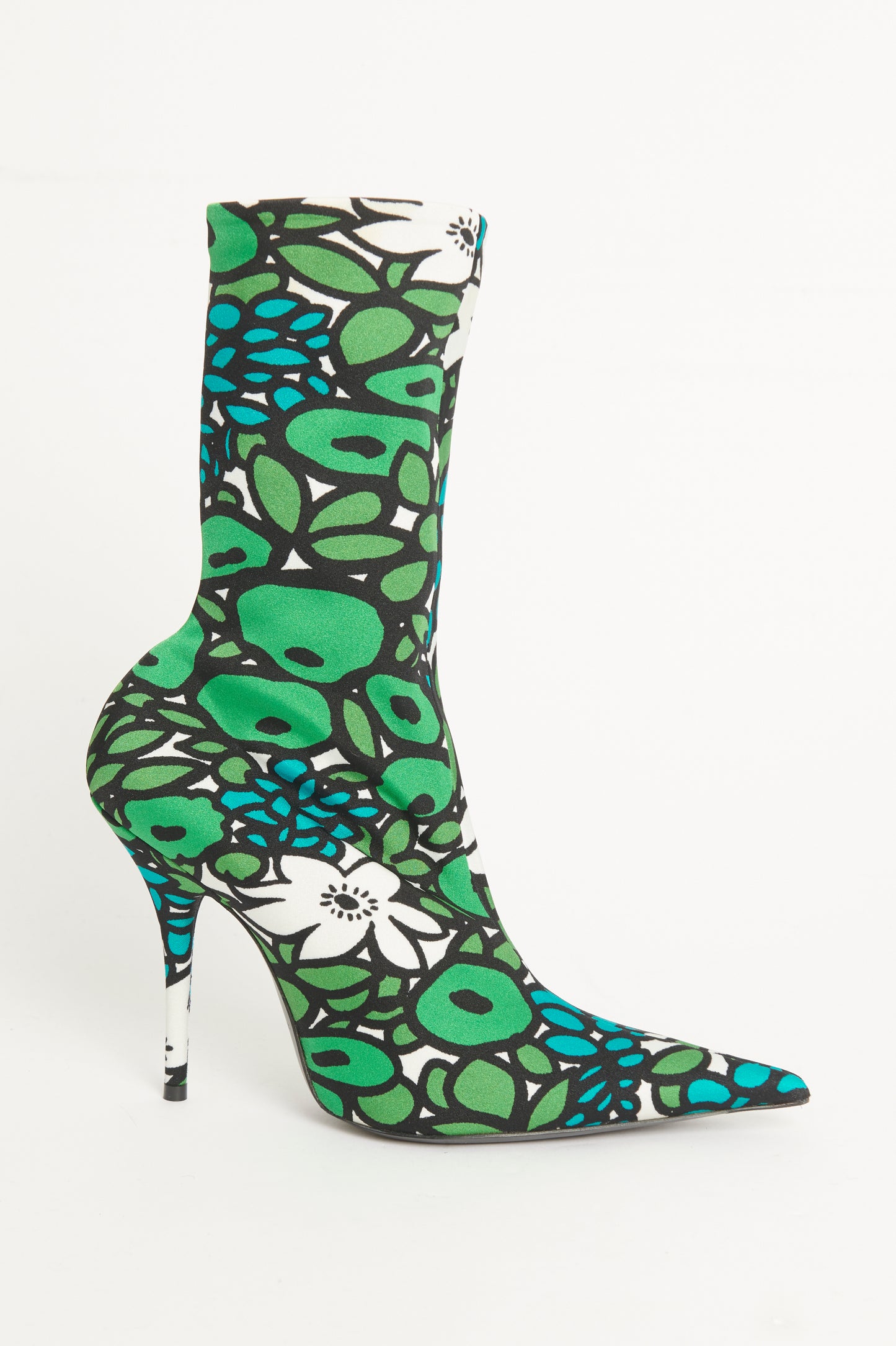 Green Multicoloured Nylon Floral Printed Preowned Knife Sock Boots