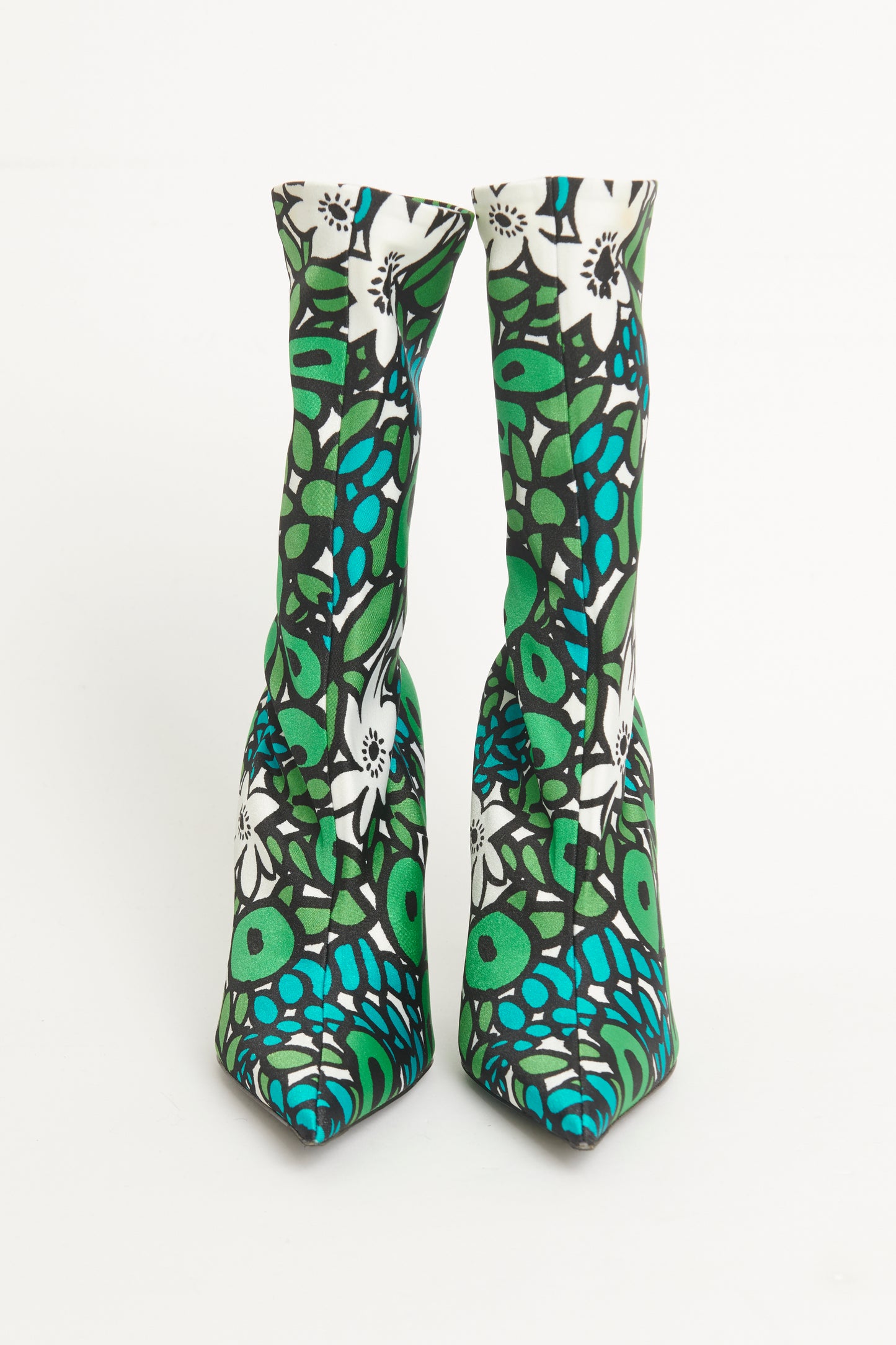 Green Multicoloured Nylon Floral Printed Preowned Knife Sock Boots